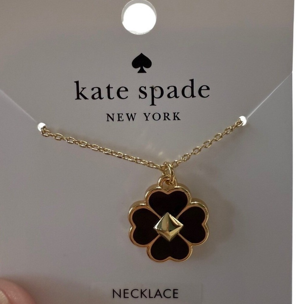 Kate Spade Spades & Studs Enamel Mini Pendant Necklace Black Gold O0RU3241